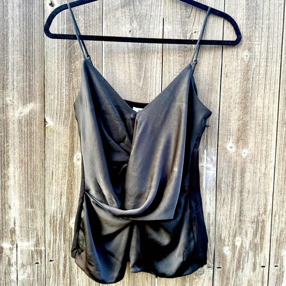 Bailey 44 Black Satin Knot front Draped Camisole Top